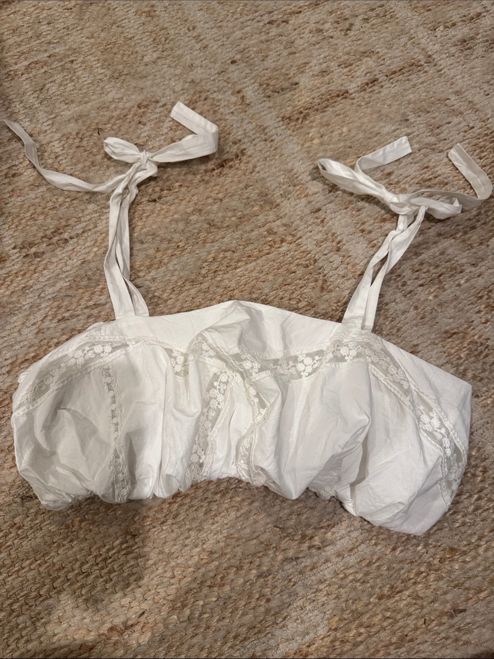 Zara White Lace-Trim Tie-Strap Bralette